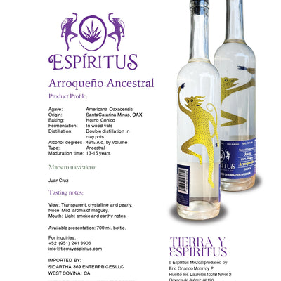 Arroqueño Ancestral 750ml. 48% Alc. Artisanal Mezcal From Oaxaca. - Mezcal Artesanal De Oaxaca
