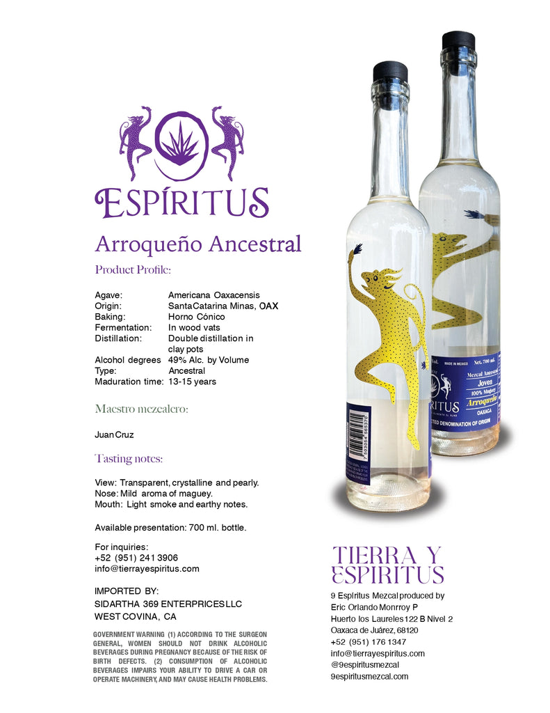 Arroqueño Ancestral 750ml. 48% Alc. Artisanal Mezcal From Oaxaca.